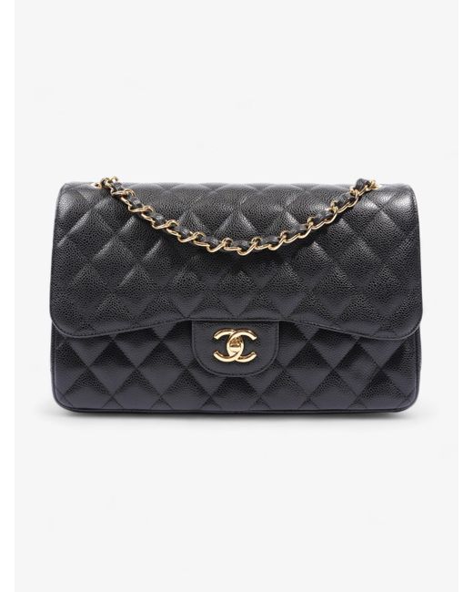 Chanel Black Classic Jumbo Double Flap Caviar Leather Shoulder Bag