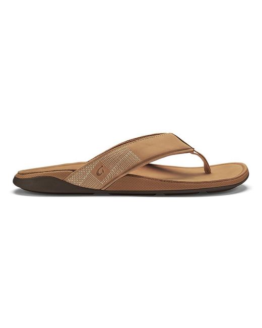 Olukai Brown Tuahine Leather Slip On Thong Sandals for men