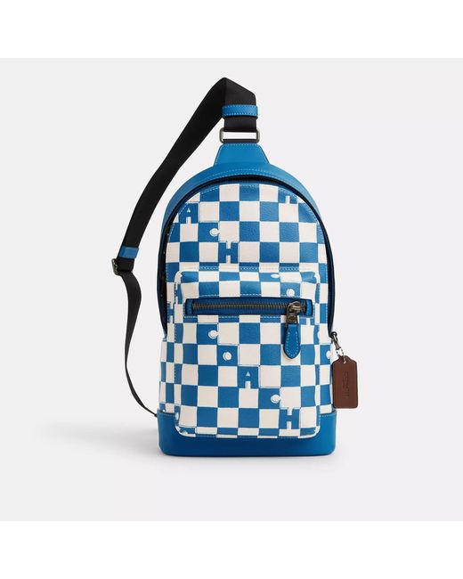 COACH Blue West Pack With Checkerboard Print