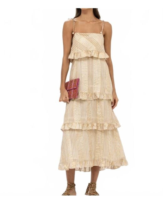 Oliphant Natural Tie Strap Ruffle Midi Dress