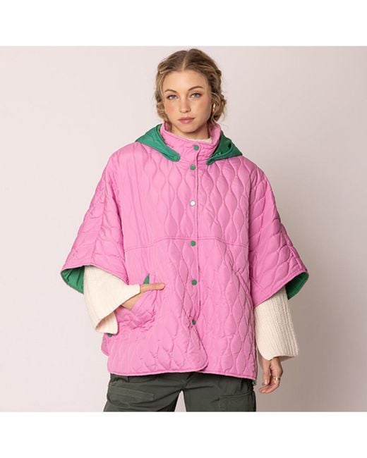 TRUEDAMES Pink Wave Pattern Padded Cape
