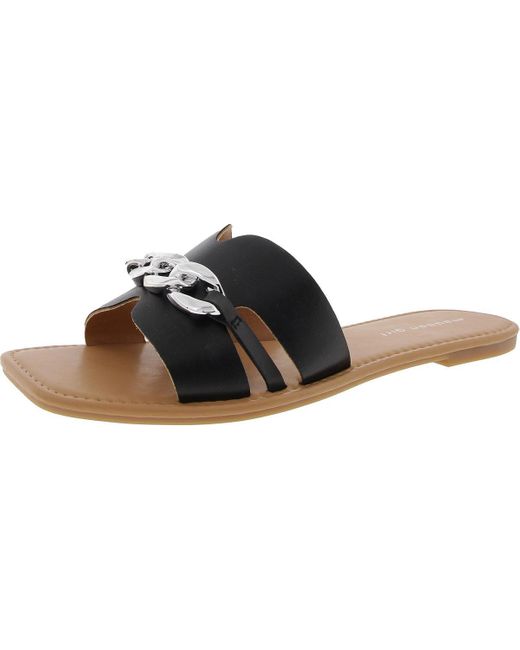 Madden Girl Black Suffolkk Chain Faux Leather Slide Sandals
