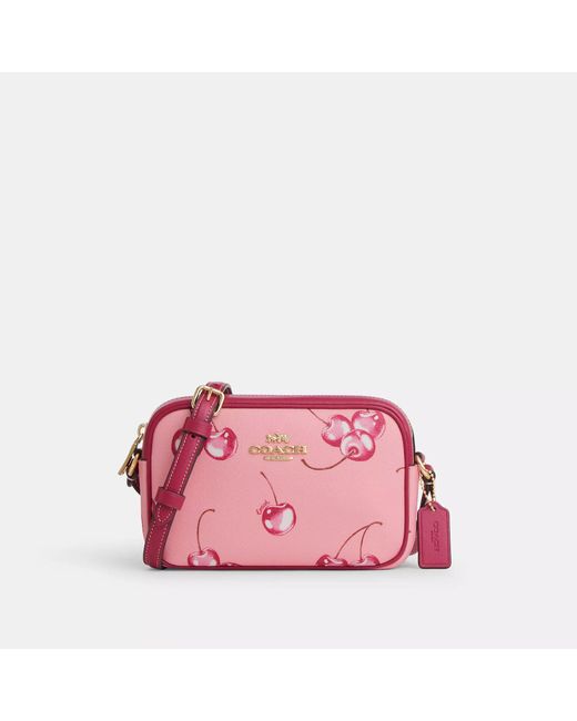 COACH Pink Mini Jamie Camera Bag With Cherry Print