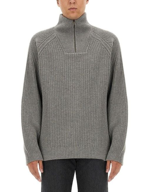 Carhartt Gray Textured Knit Sweater With Zip Closure for men