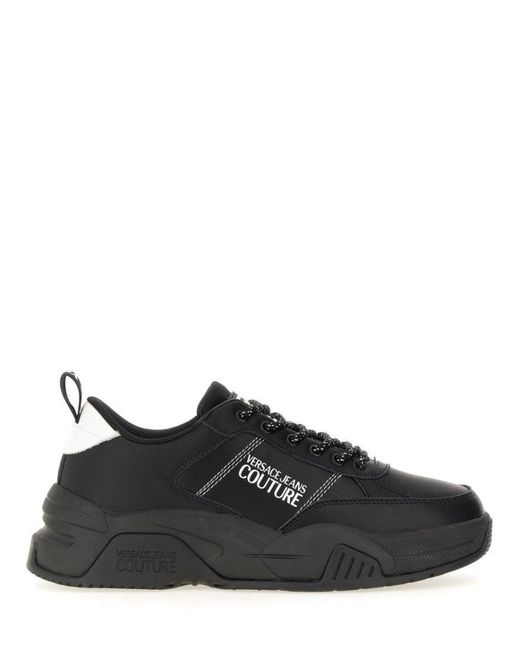 Versace Jeans Couture Black Chunky Sneakers With Prominent Logo And Laces for men