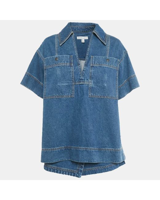 Shona Joy Women's Blue Denim Top And Shorts Set