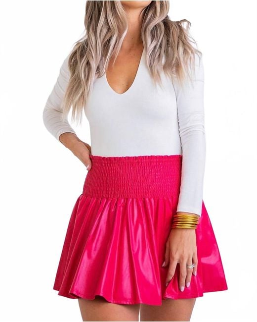 Karlie Red Solid Pleather Smock Skort