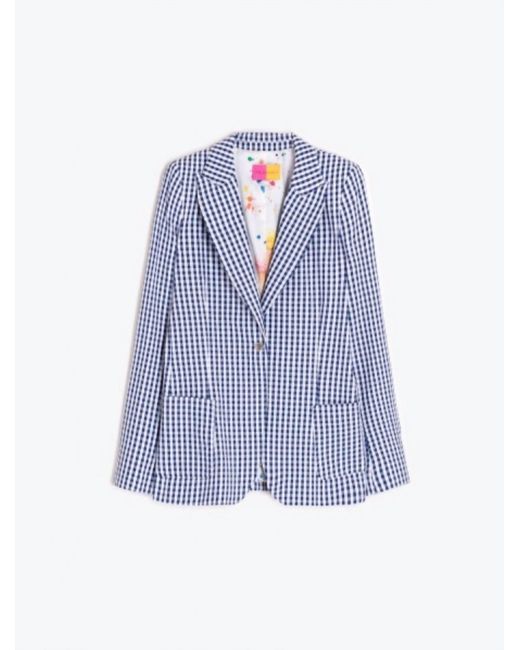 Vilagallo Blue Lined Gingham Blazer
