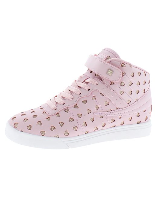 Fila Pink Vulc 13 Big Hearts Faux Leather High Top Sneakers