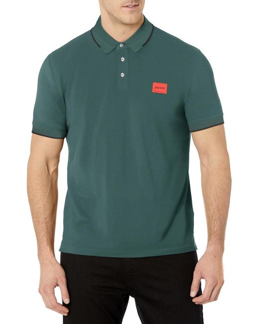 Boss Green Hugo Solid Square Logo Cotton Short Sleeve Polo T-shirt for men