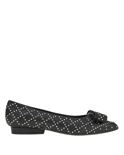 Ferragamo Black Viva Rhinestone-Embellished Flat Pumps