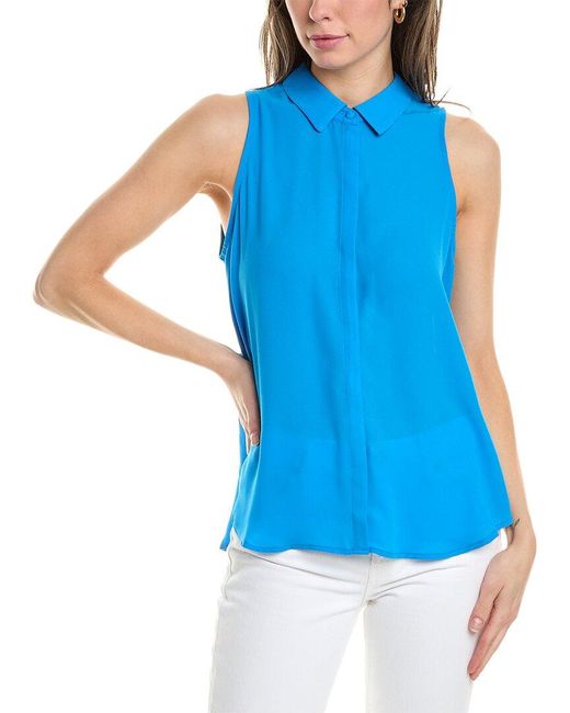 Vince Camuto Blue Pleated Back Blouse