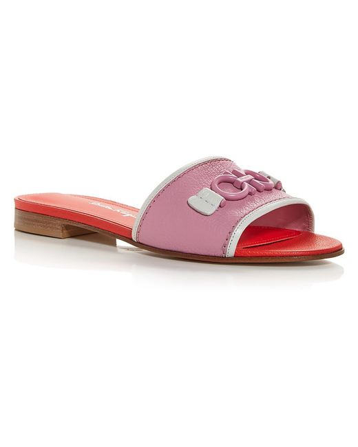 Ferragamo Pink Rhodes Slip On Metallic Slide Sandals