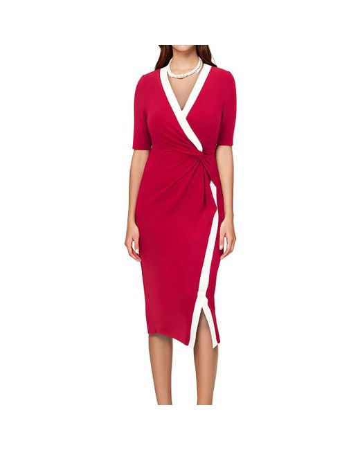 Kasper Red Colorblock Polyester Midi Dress