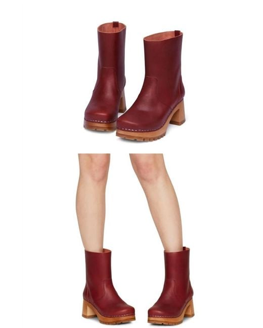 Swedish Hasbeens Red Plain Boot In Bordeaux