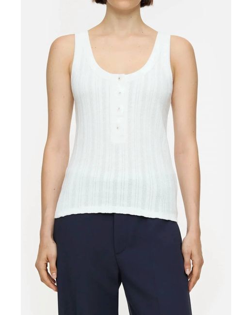 Closed White Half Placket Tank Top