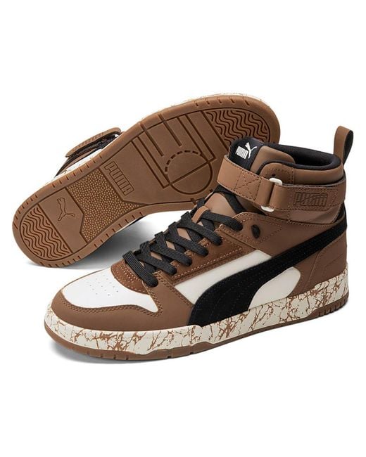 PUMA Brown Rbd Game Barista Leather High-top Skate Shoes for men