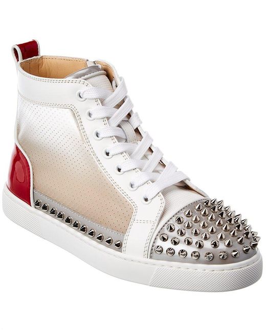 Christian Louboutin White Sosoxy Spikes Donna Patent & Leather-trim High-top Sneaker