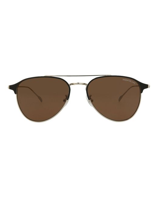 Montblanc Brown Aviator-frame Metal Sunglasses for men