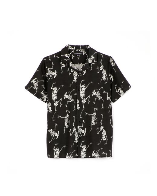 Cult Of Individuality Black Lucky Bastard Yakuza Short Sleeve Woven "Dancing Skeleton" for men