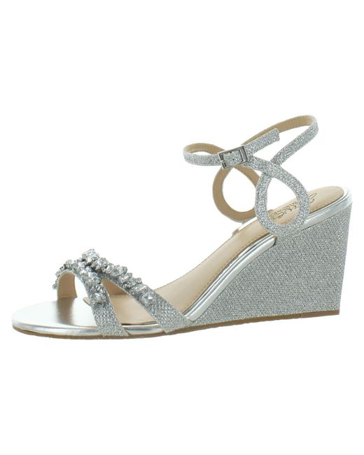 Badgley Mischka Metallic Nell Glitter Embellished Wedge Sandals
