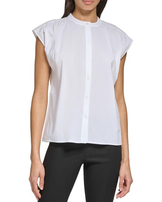 Calvin Klein White Cap Sleeve Blouse Button-down Top