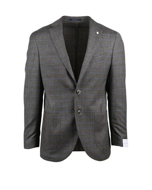 Luigi Bianchi Gray Rounded Check Pattern Jacket for men