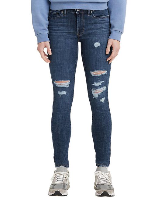 Levi's Blue 711 Mid-rise Destroyed Skinny Jeans