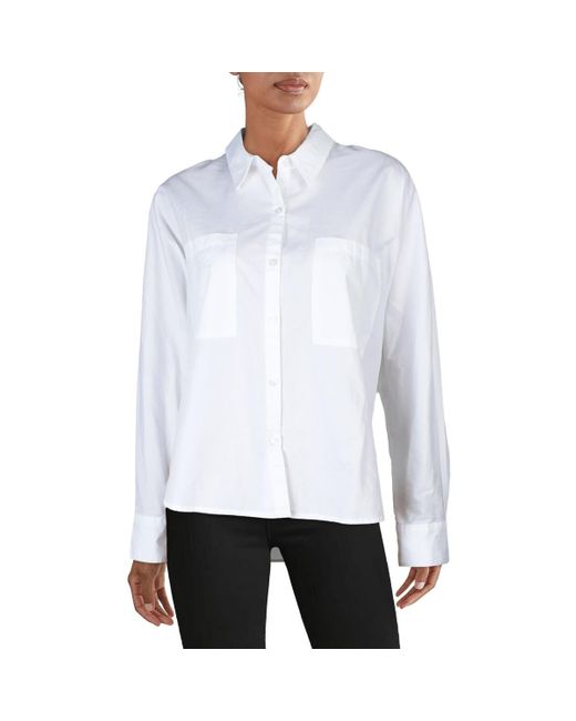 Parker White Pocket Cotton Button-Down Top