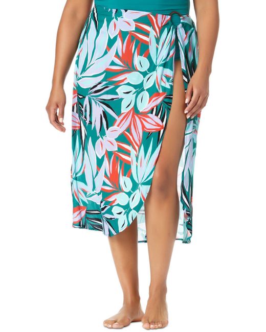 Anne Cole Blue Plus Printed Skirt Cover-up