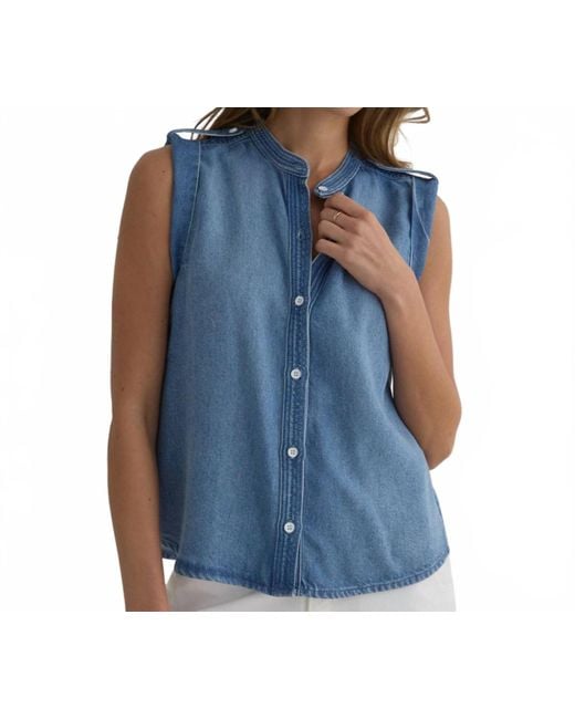 Bella Dahl Blue Roll Sleeve With Tab Button Up Top
