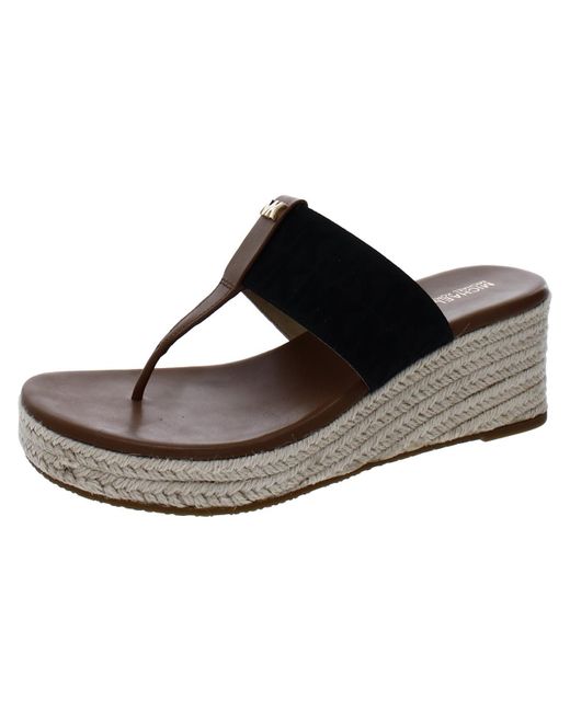 MICHAEL Michael Kors Black Verity Wedge Leather Open Toe Wedge Sandals