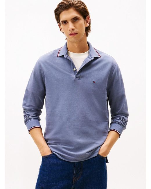 Tommy Hilfiger Blue Long-Sleeve Tommy Wicking Polo for men