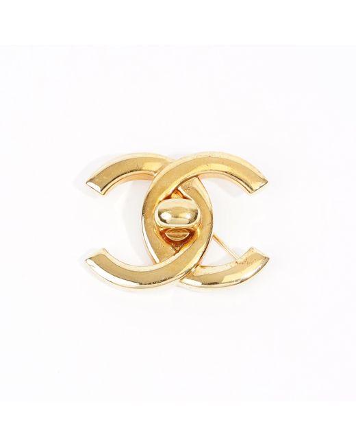 Chanel Metallic Coco Mark Turnlock 96p Brooch Plated