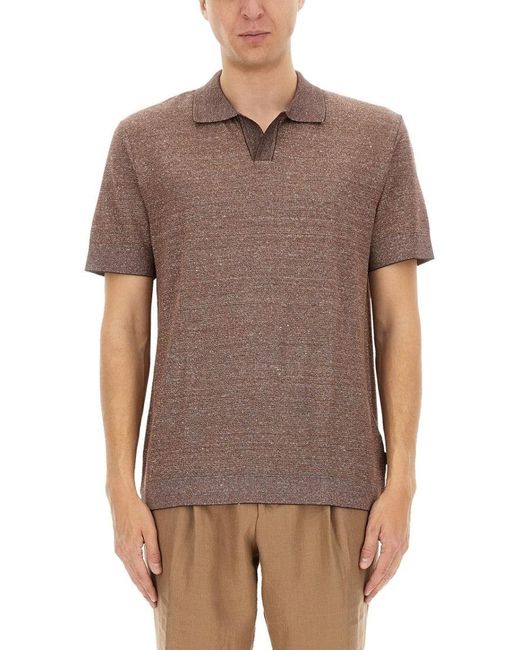 Boss Brown Textured Knit Polo Shirt for men