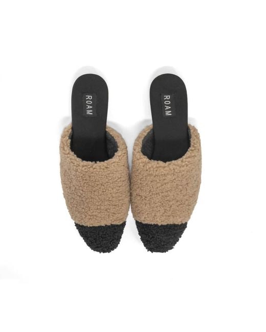 Roam Black Fuzzy Cap Mule With Faux Shearling