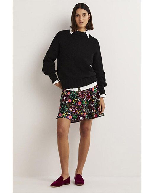 Boden Black Satin Bias-cut Mini Skirt