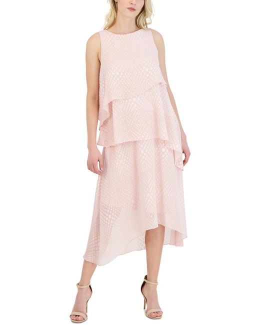 Donna Ricco Pink Polka Dot Polyester Maxi Dress