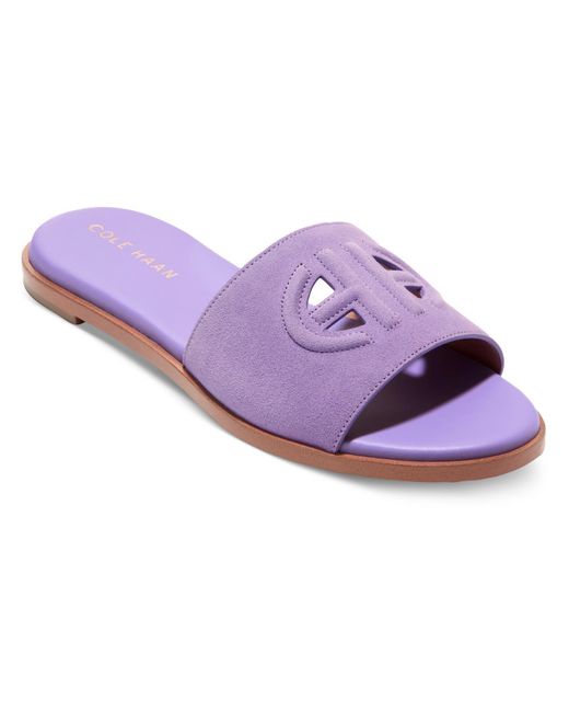 Cole Haan Purple Flynn Logo Slide Faux Suede Round Toe Slide Sandals