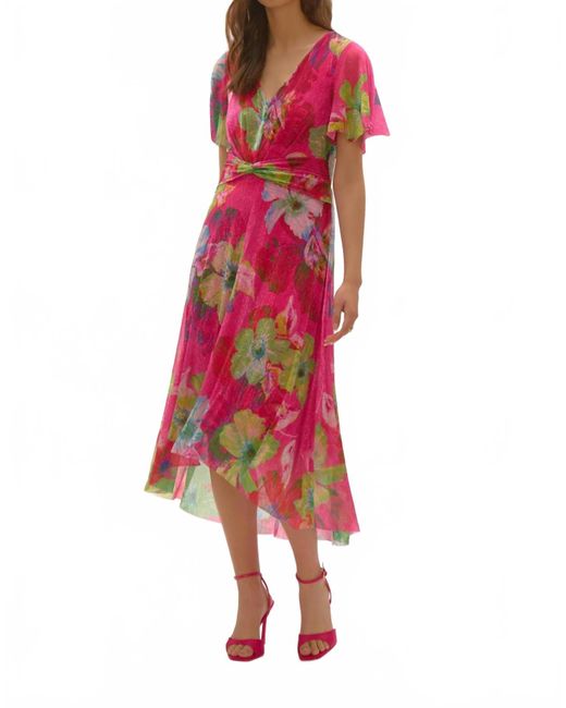Joseph Ribkoff Red Floral V-Neck Wrap Dress