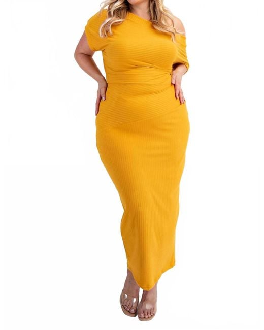 The Curve Women's Yellow Plus Size Ribbed Knit Off Shoulder Knit