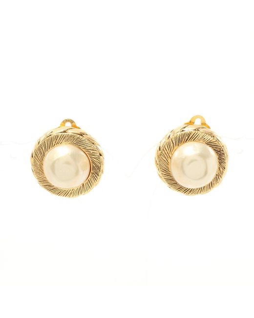 Chanel Metallic Round Earrings Gp Fake Pearl Gold Offvintage