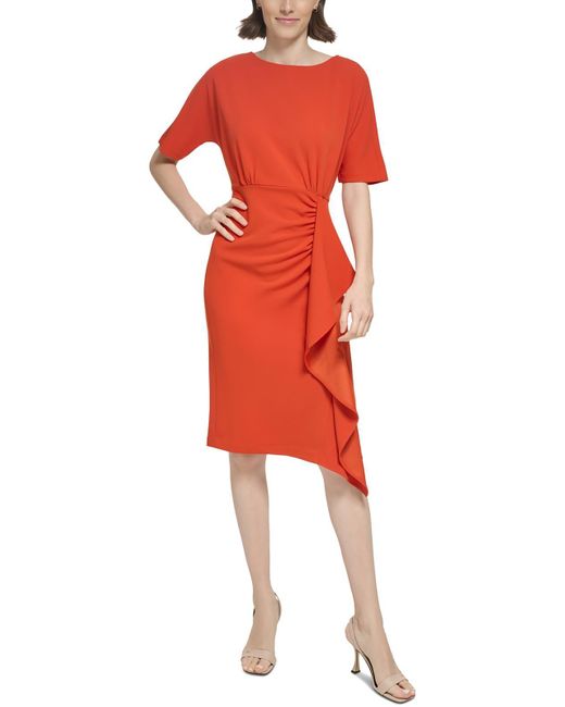 Calvin Klein Red Ruffled Crepe Sheath Dress