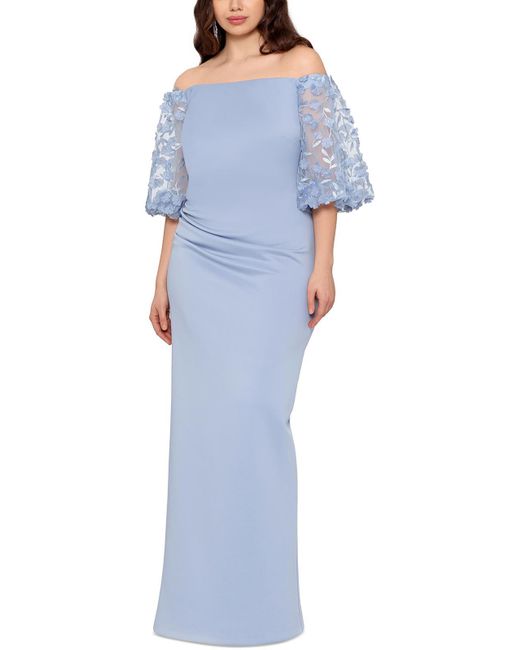 Xscape Blue Plus Knit Off-the-shoulder Evening Dress