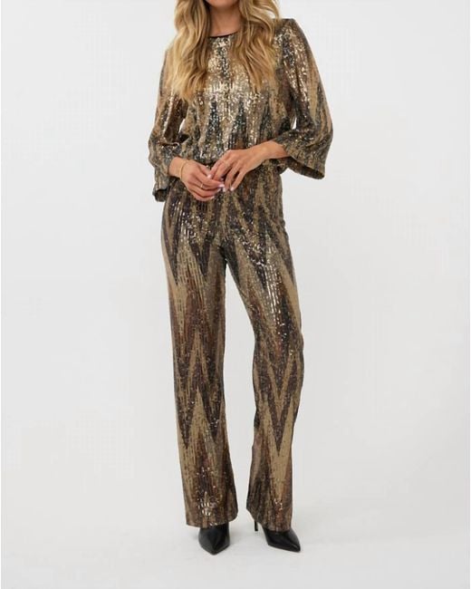 EsQualo Natural Zigzag Sequin Pants