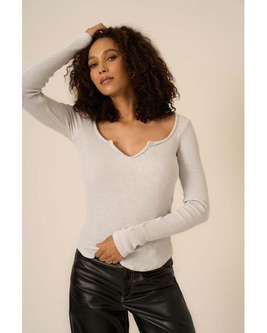 Project Social T Natural Kieran Notch Neck Rib Long Sleeve