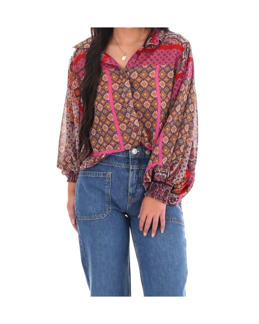 Eesome Blue Boho Puff Sleeve Top