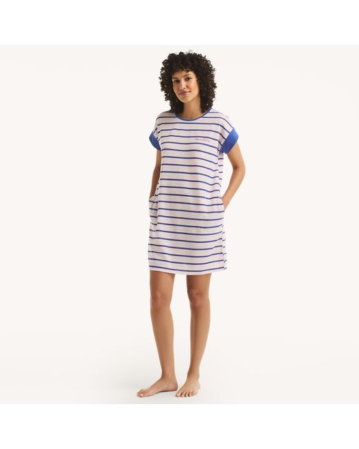 Nautica Blue Striped Sleep Shirt Dress