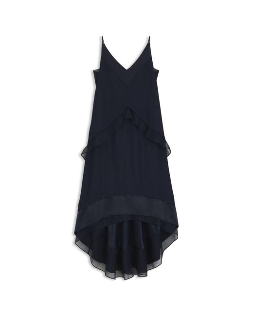 Boss Blue Layered Satin Dress With Silk Inserts