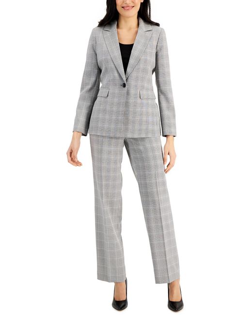 Le Suit Gray Plaid 2pc Pant Suit